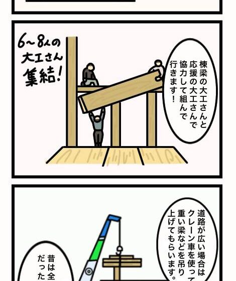 四コマ漫画　～棟上げ①～